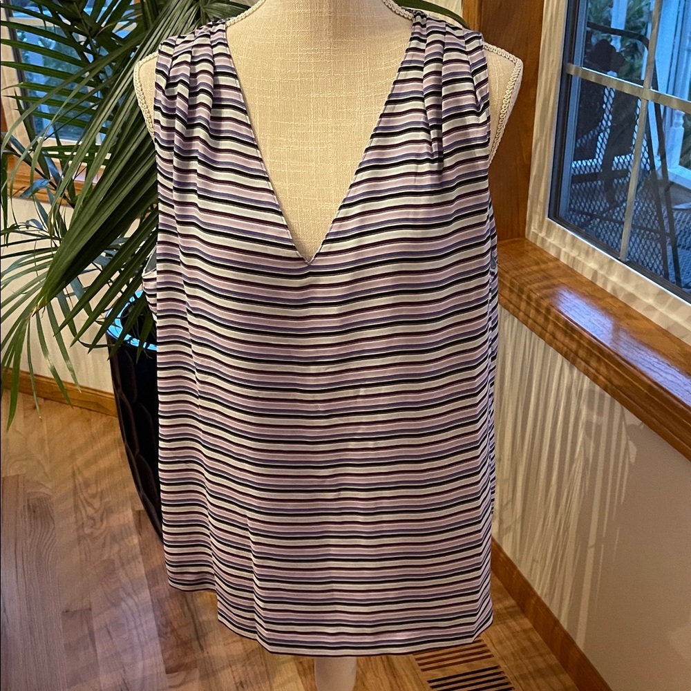 White House Black Market Striped Sleeveless Blouse - Black, White, Purple
